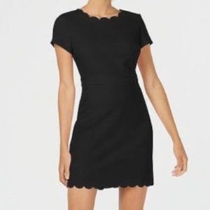 Maison Jules Black Scallop-edge Short Sleeve Crew Neck Knee Length Cocktail Shea